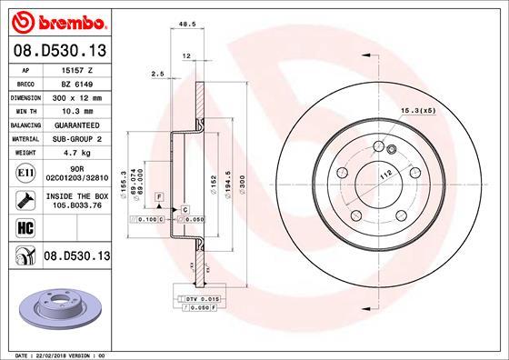 Brembo 08.D530.13 - Bremžu diski www.autospares.lv