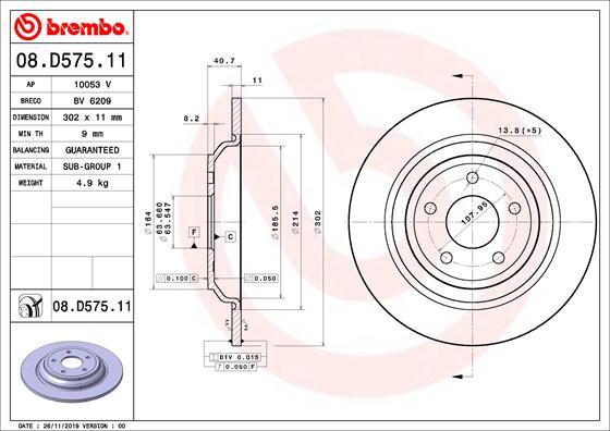 Brembo 08.D575.11 - Bremžu diski www.autospares.lv