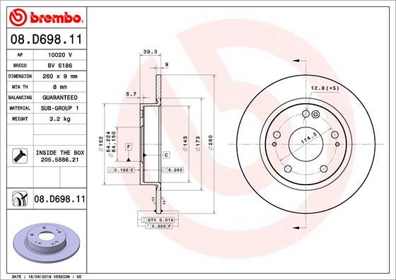 Brembo 08.D698.11 - Bremžu diski www.autospares.lv