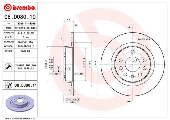 Brembo 08.D080.11 - Bremžu diski www.autospares.lv