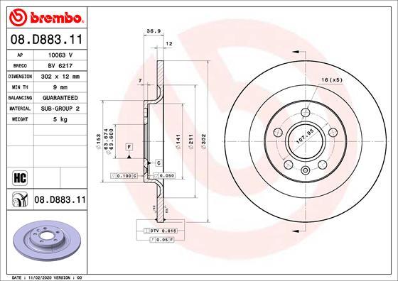 Brembo 08.D883.11 - Bremžu diski www.autospares.lv