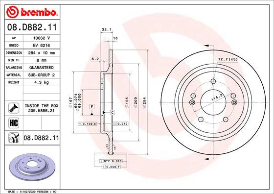 Brembo 08.D882.11 - Bremžu diski www.autospares.lv