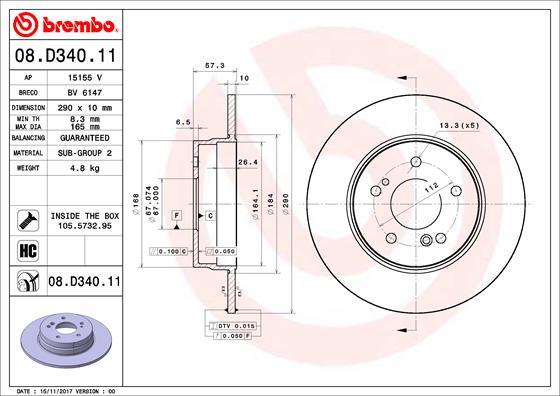 Brembo 08.D340.11 - Bremžu diski www.autospares.lv