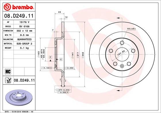 Brembo 08.D249.11 - Bremžu diski www.autospares.lv