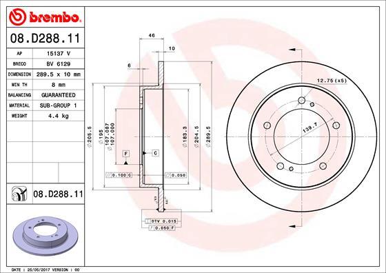 Brembo 08.D288.11 - Bremžu diski www.autospares.lv