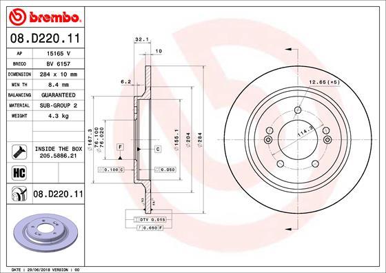 Brembo 08.D220.11 - Bremžu diski www.autospares.lv