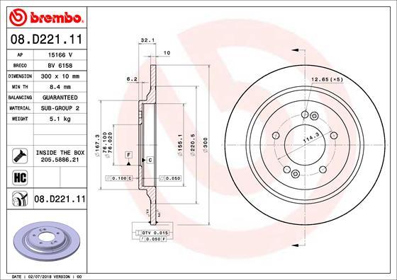 Brembo 08.D221.11 - Bremžu diski www.autospares.lv