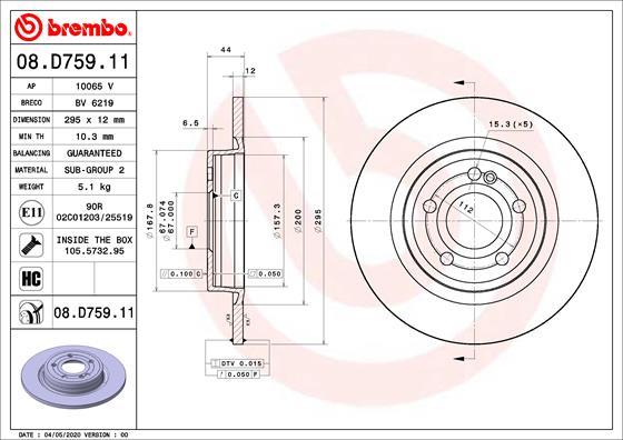 Brembo 08.D759.11 - Bremžu diski www.autospares.lv