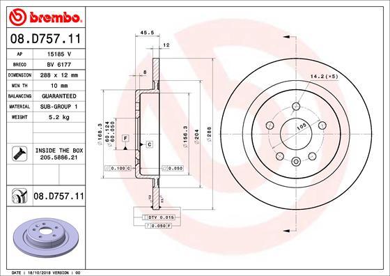 Brembo 08.D757.11 - Bremžu diski www.autospares.lv