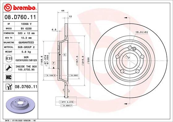 Brembo 08.D760.11 - Bremžu diski www.autospares.lv