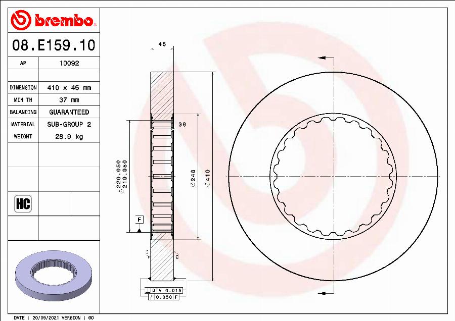 Brembo 08.E159.10 - Bremžu diski www.autospares.lv