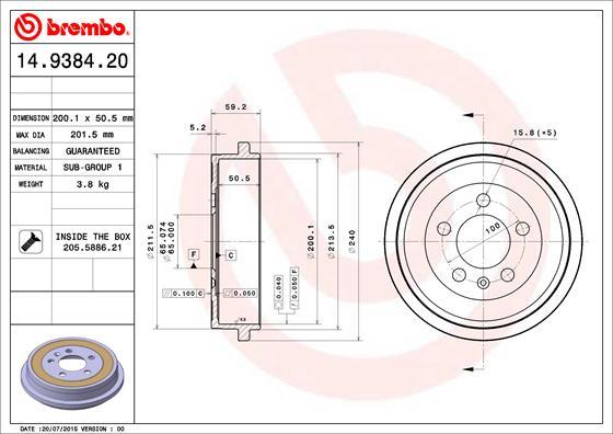 Brembo 14.9384.20 - Bremžu trumulis www.autospares.lv