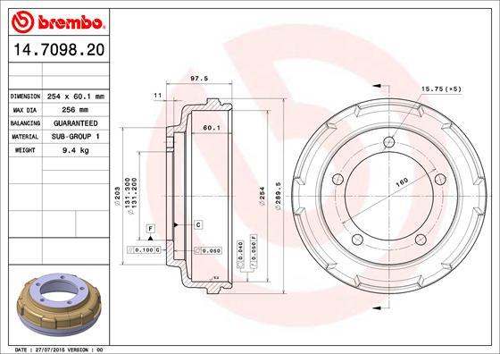 Brembo 14.7098.20 - Bremžu trumulis www.autospares.lv