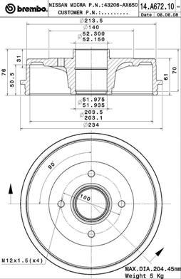 Brembo 14.A672.10 - Bremžu trumulis www.autospares.lv