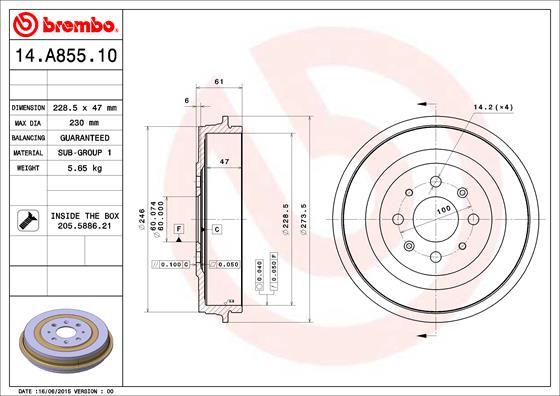 Brembo 14.A855.10 - Bremžu trumulis www.autospares.lv