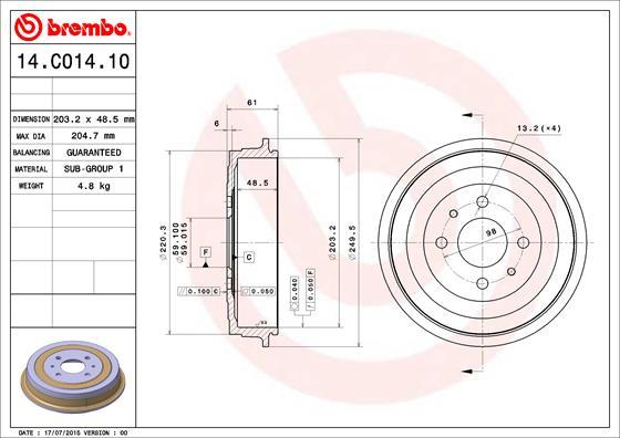 Brembo 14.C014.10 - Bremžu trumulis www.autospares.lv