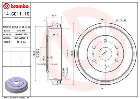 Brembo 14.C011.10 - Bremžu trumulis www.autospares.lv