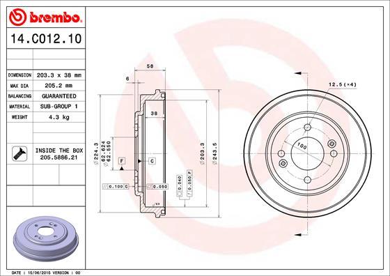 Brembo 14.C012.10 - Bremžu trumulis www.autospares.lv