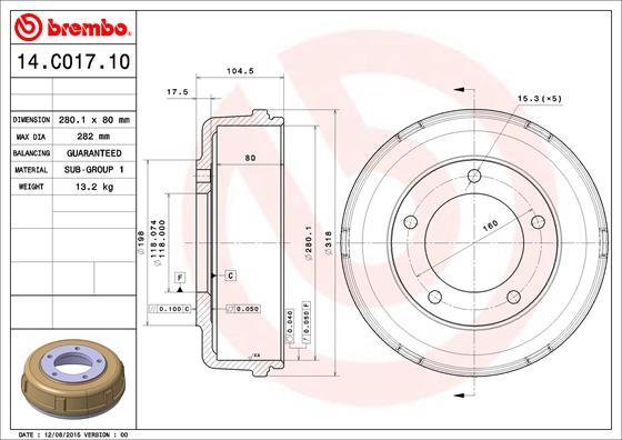 Brembo 14.C017.10 - Bremžu trumulis www.autospares.lv