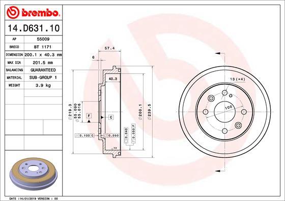 Brembo 14.D631.10 - Bremžu trumulis www.autospares.lv