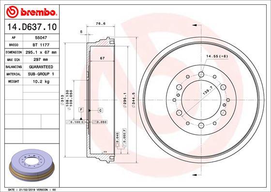 Brembo 14.D637.10 - Bremžu trumulis www.autospares.lv