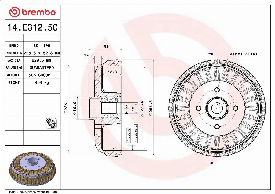 Brembo 14.E312.50 - Bremžu trumulis www.autospares.lv