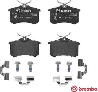 Brembo P 85 020 - Тормозные колодки, дисковые, комплект www.autospares.lv