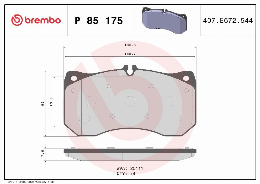 Brembo P 85 175 - Bremžu uzliku kompl., Disku bremzes www.autospares.lv