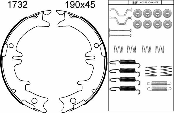 BSF 01732K - Комплект тормозов, ручник, парковка www.autospares.lv