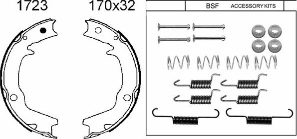 BSF 01723K - Комплект тормозов, ручник, парковка www.autospares.lv