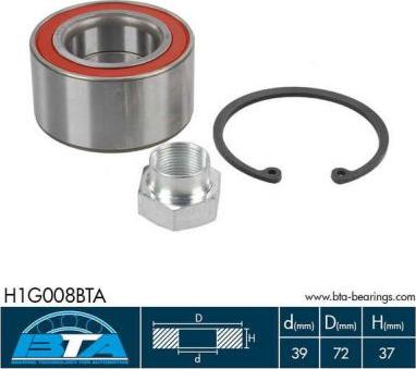 BTA H1G008BTA - Подшипник ступицы колеса, комплект www.autospares.lv