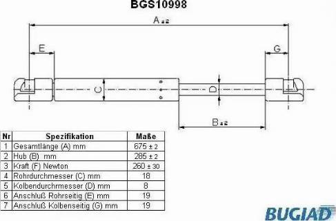 Bugiad BGS10998 - Gāzes atspere, Motora pārsegs www.autospares.lv