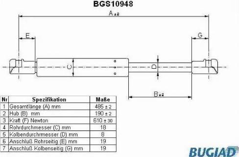 Bugiad BGS10948 - Gāzes atspere, Bagāžas / Kravas nodalījuma vāks www.autospares.lv