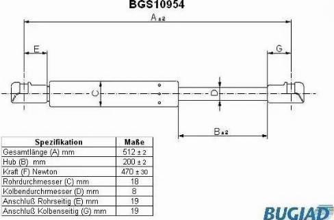 Bugiad BGS10954 - Gāzes atspere, Bagāžas / Kravas nodalījuma vāks www.autospares.lv