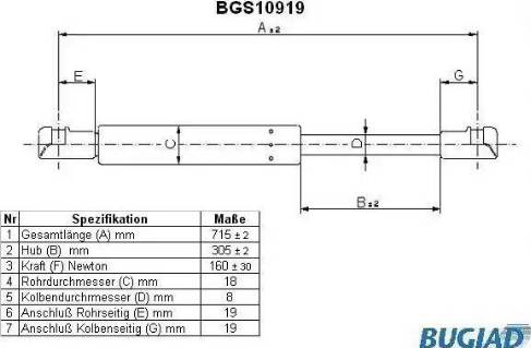 Bugiad BGS10919 - Gāzes atspere, Motora pārsegs www.autospares.lv