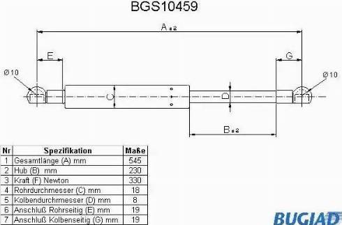 Bugiad BGS10459 - Gāzes atspere, Bagāžas / Kravas nodalījuma vāks www.autospares.lv