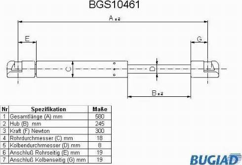 Bugiad BGS10461 - Gāzes atspere, Bagāžas / Kravas nodalījuma vāks www.autospares.lv