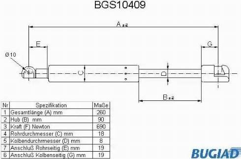 Bugiad BGS10409 - Gāzes atspere, Bagāžas / Kravas nodalījuma vāks www.autospares.lv