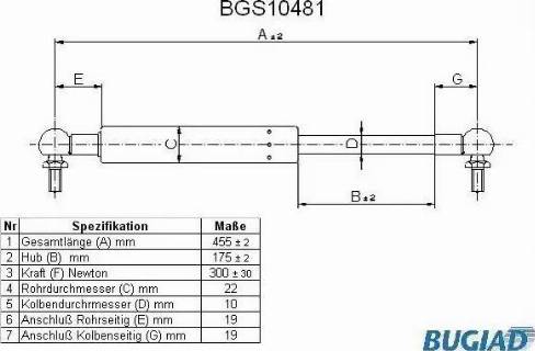 Bugiad BGS10481 - Gāzes atspere, Motora pārsegs www.autospares.lv