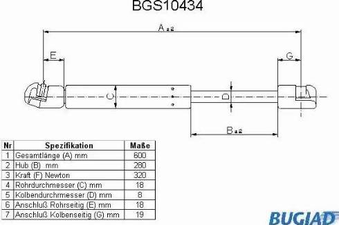 Bugiad BGS10434 - Gāzes atspere, Bagāžas / Kravas nodalījuma vāks www.autospares.lv