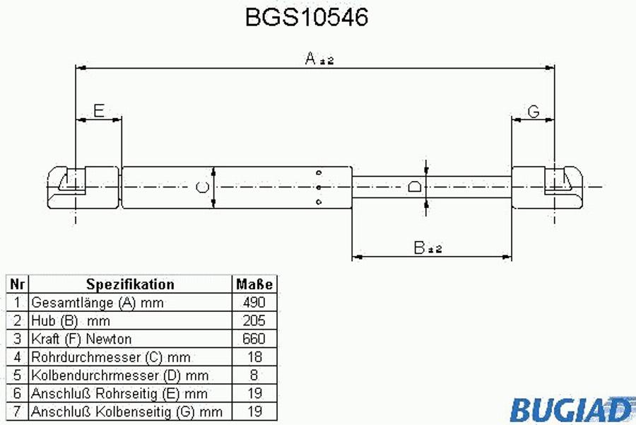 Bugiad BGS10546 - Gāzes atspere, Motora pārsegs www.autospares.lv