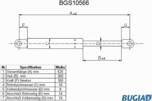 Bugiad BGS10566 - Gāzes atspere, Motora pārsegs www.autospares.lv