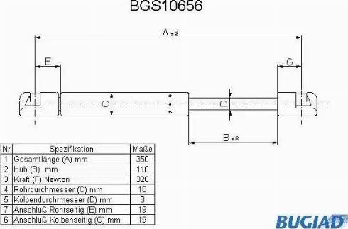 Bugiad BGS10656 - Gāzes atspere, Bagāžas / Kravas nodalījuma vāks www.autospares.lv