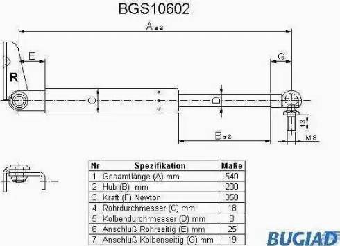 Bugiad BGS10602 - Gāzes atspere, Bagāžas / Kravas nodalījuma vāks www.autospares.lv