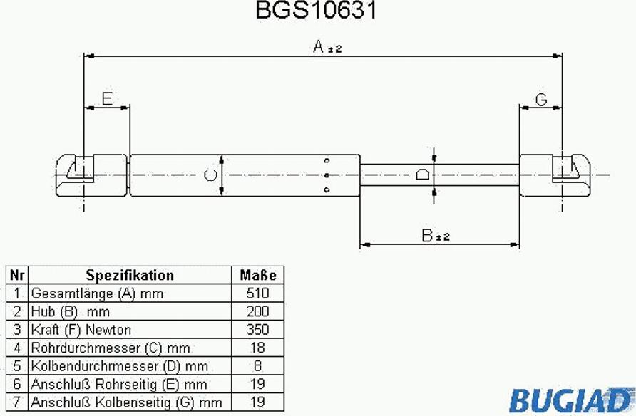 Bugiad BGS10631 - Gāzes atspere, Motora pārsegs www.autospares.lv