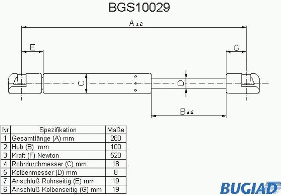 Bugiad BGS10029 - Gāzes atspere, Bagāžas / Kravas nodalījuma vāks www.autospares.lv