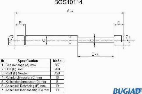 Bugiad BGS10114 - Gāzes atspere, Bagāžas / Kravas nodalījuma vāks www.autospares.lv