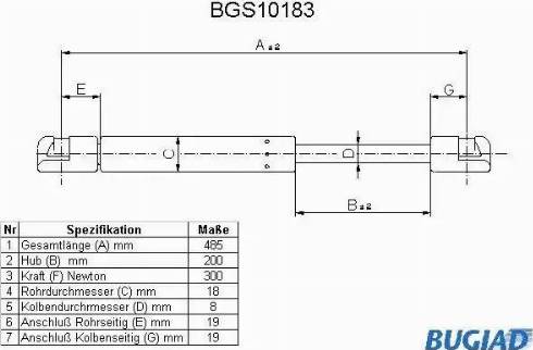 Bugiad BGS10183 - Gāzes atspere, Bagāžas / Kravas nodalījuma vāks www.autospares.lv