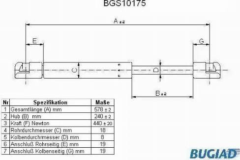 Bugiad BGS10175 - Gāzes atspere, Motora pārsegs www.autospares.lv