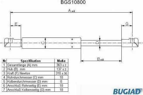 Bugiad BGS10800 - Gāzes atspere, Bagāžas / Kravas nodalījuma vāks www.autospares.lv